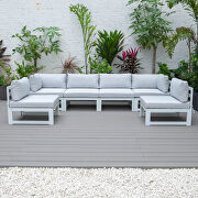Light gray finish cushions 6-piece patio sectional in white aluminum main photo