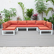 Orange finish cushions 6-piece patio sectional in white aluminum main photo