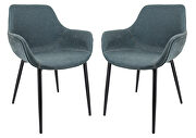Peacock blue modern leather dining arm chair with metal legs set of 2 main photo