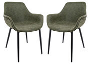 Olive green modern leather dining arm chair with metal legs set of 2 main photo