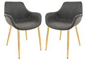 Charcoal black modern leather dining arm chair with gold metal legs set of 2 main photo