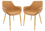 Light brown modern leather dining arm chair with gold metal legs set of 2 main photo