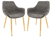 Gray modern leather dining arm chair with gold metal legs set of 2 main photo