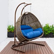 LM7BU Blue finish wicker hanging double egg swing chair