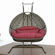 LM7DR Dark red finish wicker hanging double egg swing chair