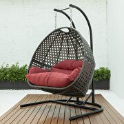 LM7DR Dark red finish wicker hanging double egg swing modern chair