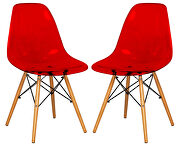 Dover (Red) Transparent red plastic and wood base dining chair/ set of 2