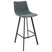 Peacock blue modern upholstered leather bar stool with iron legs & footrest main photo