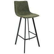 Olive green modern upholstered leather bar stool with iron legs & footrest main photo