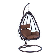 Modern wicker hanging egg swing chair in brown main photo