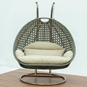 Taupe wicker hanging double seater egg modern swing chair main photo