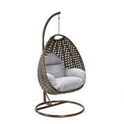 Light gray cushion wicker hanging egg swing chair main photo