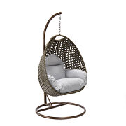 Light gray cushion wicker hanging egg swing chair