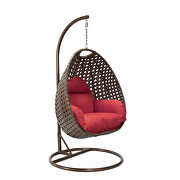 Red cushion wicker hanging egg swing chair main photo