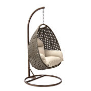 Taupe cushion wicker hanging egg swing chair main photo