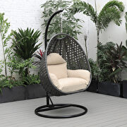 Single (Beige) II Beige cushion and charcoal wicker hanging egg swing chair