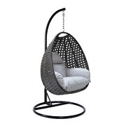 Light gray cushion and charcoal wicker hanging egg swing chair main photo