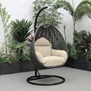 Taupe cushion and charcoal wicker hanging egg swing chair main photo