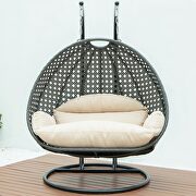 Beige wicker hanging double seater egg swing chair main photo