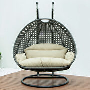 Taupe wicker hanging double seater egg swing chair main photo