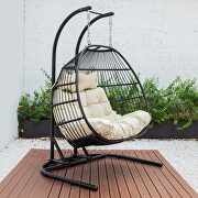 Beige finish wicker 2 person double folding hanging egg swing chair main photo
