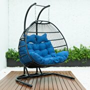 Blue finish wicker 2 person double folding hanging egg swing chair main photo