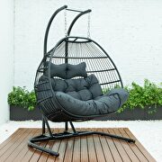 Charcoal finish wicker 2 person double folding hanging egg swing chair main photo