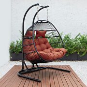 Cherry finish wicker 2 person double folding hanging egg swing chair main photo