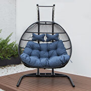 Navy blue finish wicker 2 person double folding hanging egg swing chair main photo