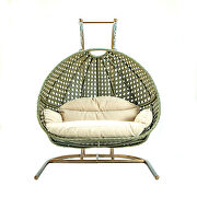 LM7BG Beige finish wicker hanging double egg swing chair