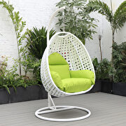 Light green cushion and white wicker hanging egg swing chair main photo
