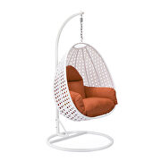 Orange cushion and white wicker hanging egg swing chair main photo