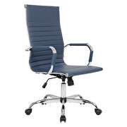 Navy blue leatherette and steel frame high back design swivel office chair main photo