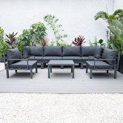 Hamilton (Black) 7-piece aluminum patio conversation set with coffee table and black cushions
