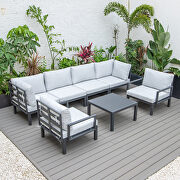 Hamilton (Light Gray) 7-piece aluminum patio conversation set with coffee table and light gray cushions