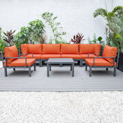 Hamilton (Orange) 7-piece aluminum patio conversation set with coffee table and orange cushions