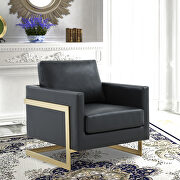 Black leather accent armchair with gold frame main photo