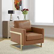 Cognac tan leather accent armchair with gold frame main photo