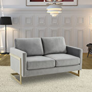 Lincoln (Light Gray) Modern mid-century upholstered light gray velvet loveseat with gold frame