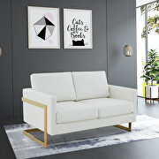 Lincoln (White) L Modern mid-century upholstered white leather loveseat with gold frame