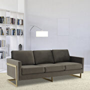 Lincoln (Dark Gray) Modern mid-century upholstered dark gray velvet sofa with gold frame
