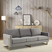 Lincoln (Light Gray) Modern mid-century upholstered light gray velvet sofa with gold frame
