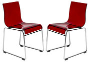 Lima (Red) Chrome-finished steel frame and transparent red seat dining chair/ set of 2