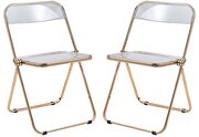Lawrence (Clear) II Clear transparent acrylic seat and gold chrome frame dining chair/ set of 2