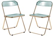Lawrence (Green) II Jade green transparent acrylic seat and gold chrome frame dining chair/ set of 2