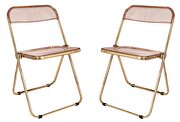 Rose pink transparent acrylic seat and gold chrome frame dining chair/ set of 2 main photo