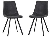 Charcoal leather dining chair with black metal legs/ set of 2 main photo