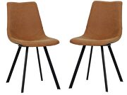 Light brown leather dining chair with black metal legs/ set of 2 main photo