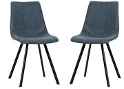 Markley (Blue) Peacock blue leather dining chair with black metal legs/ set of 2