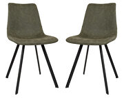 Markley (Green) Olive green leather dining chair with black metal legs/ set of 2